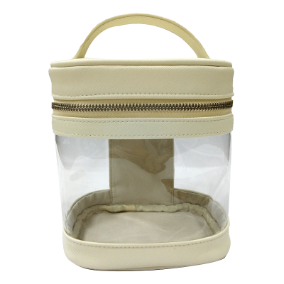 OEM Clear PVC Barrel Shape Portable Cosmetic Bag For Travel